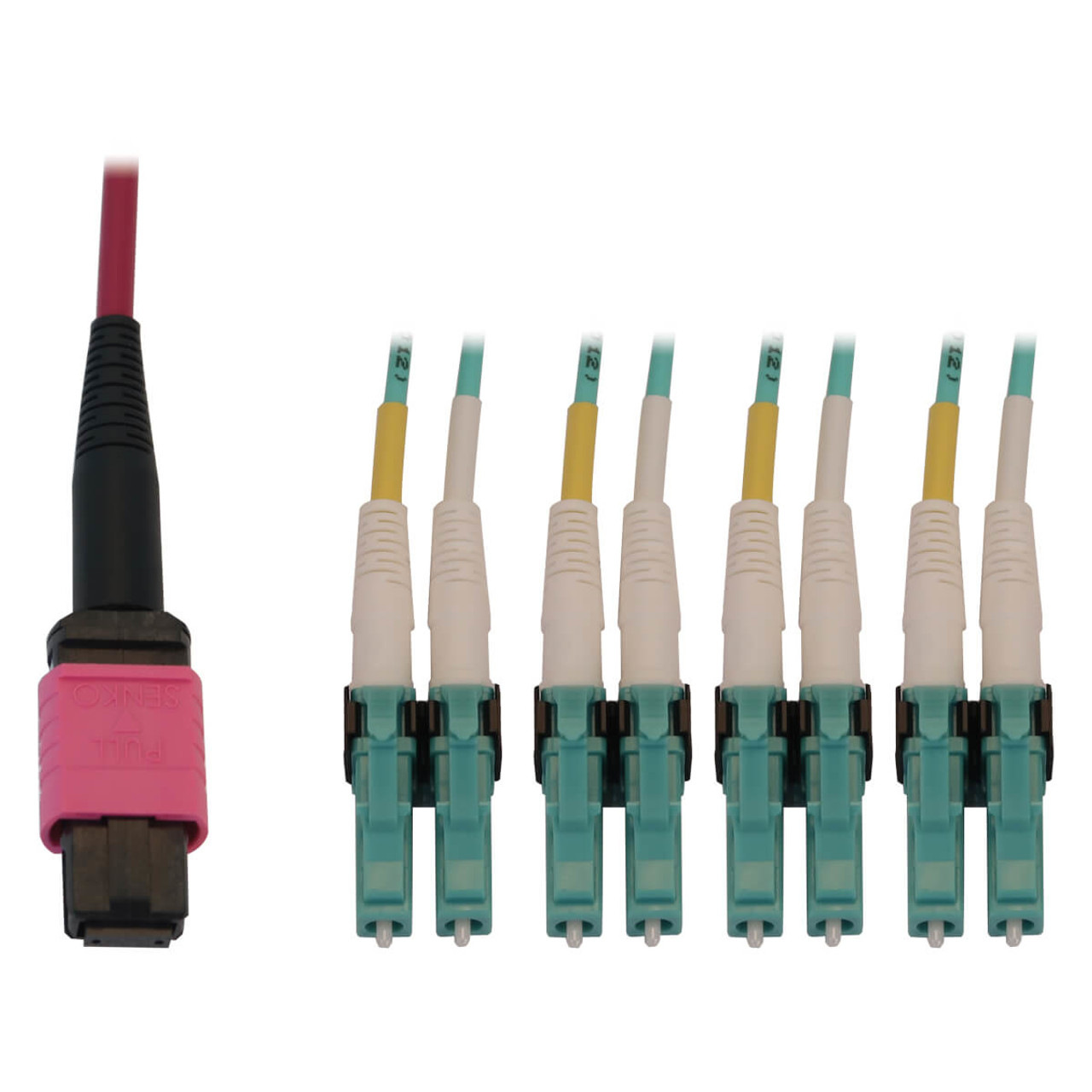 N845X-03M-8L-MG | Tripp Lite | fiber optic cable 118.1" (3 m) MPO/MTP 4x LC OFNR OM4 Aqua color, Black, Magenta