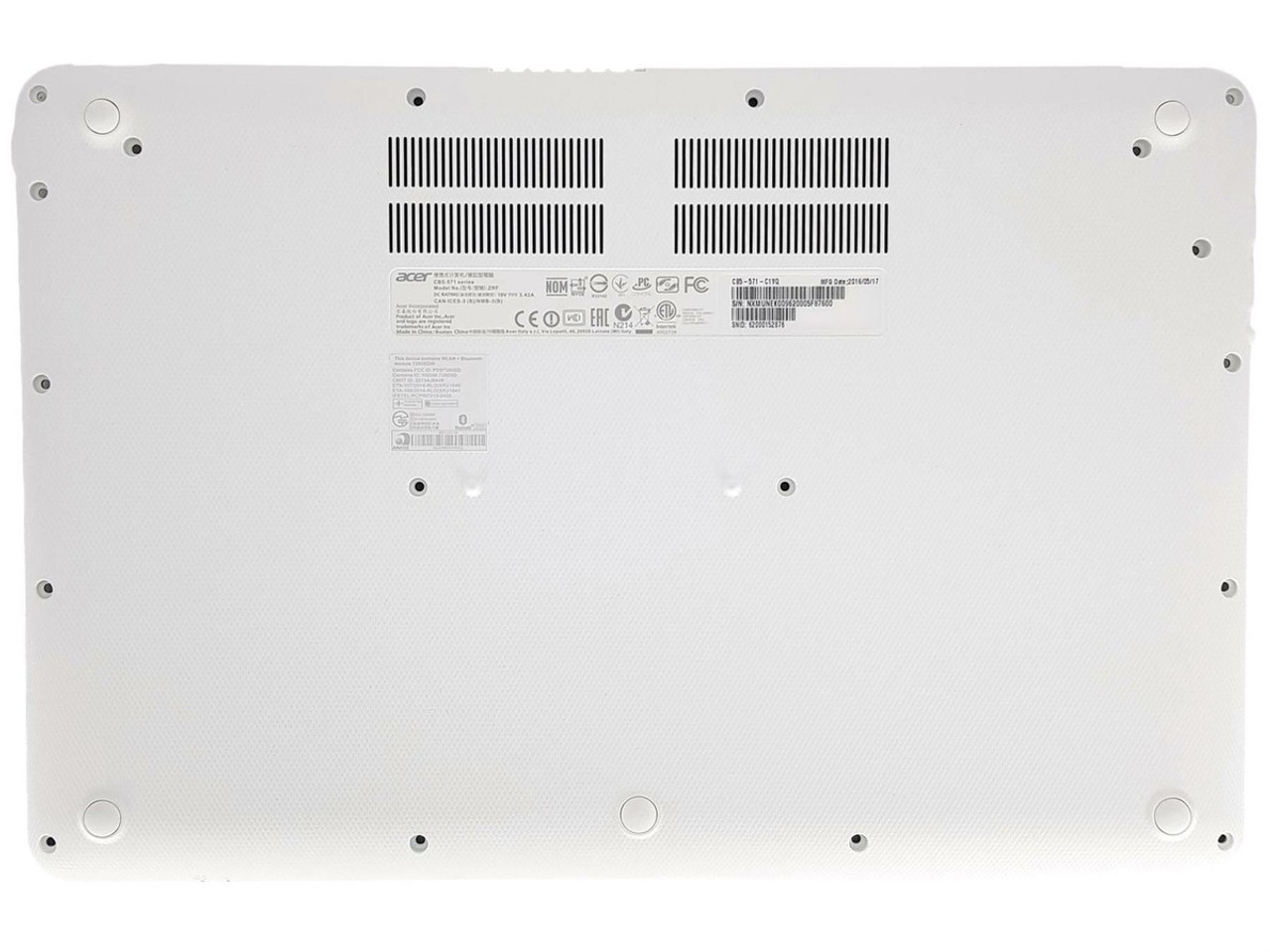 Acer Chromebook CB5-571 White Lower Bottom Case 60.MULN7.001 - Replacement part for laptops