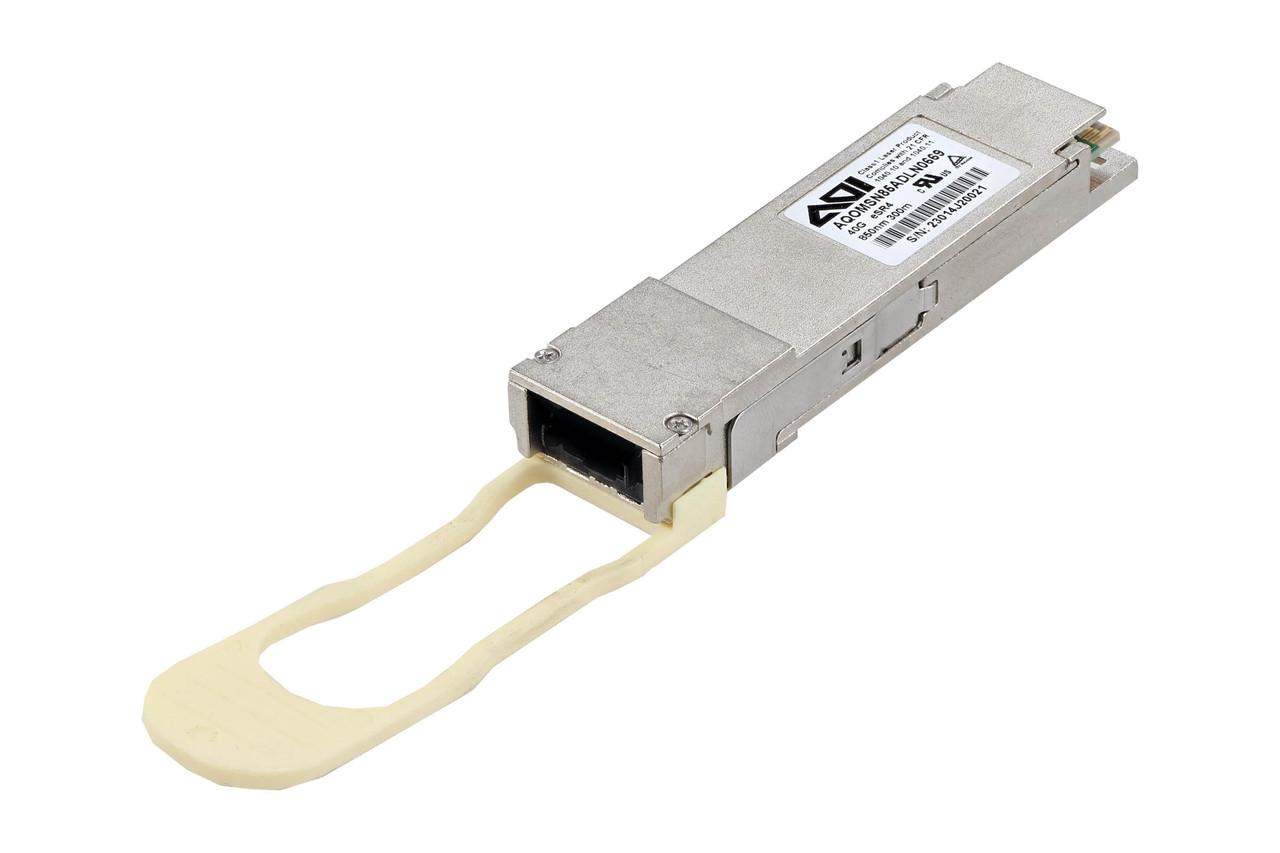 AOI AQOMSN85ADLN0669 QSFP+40GB MMF eSR4 Transceiver Module for high-speed data transmission in network servers.