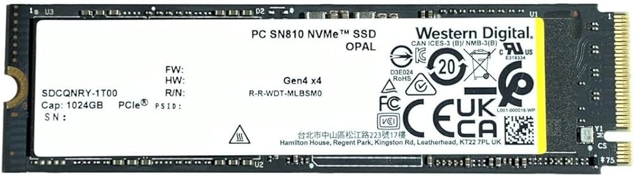 Dell Western Digital 1TB SN810 PCIe 4.0x4 NVMe M.2 2280 SDCPNRY-1T00-1012 SSD compatible with servers
