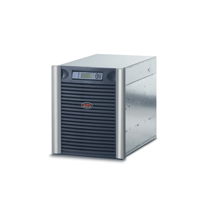 APC Symmetra LX 8kVA Rackmount UPS 208/240V, rear cooling, LED display, ideal for data centers and server rooms.