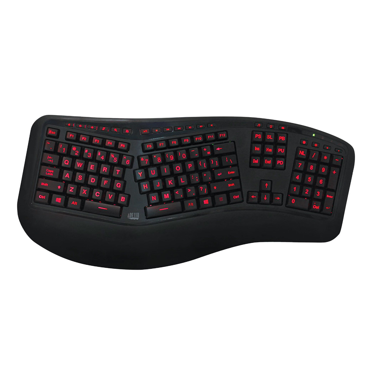 AKB150EB | Adesso | Tru-Form 150 3-Color Illuminated Ergonomic Keyboard