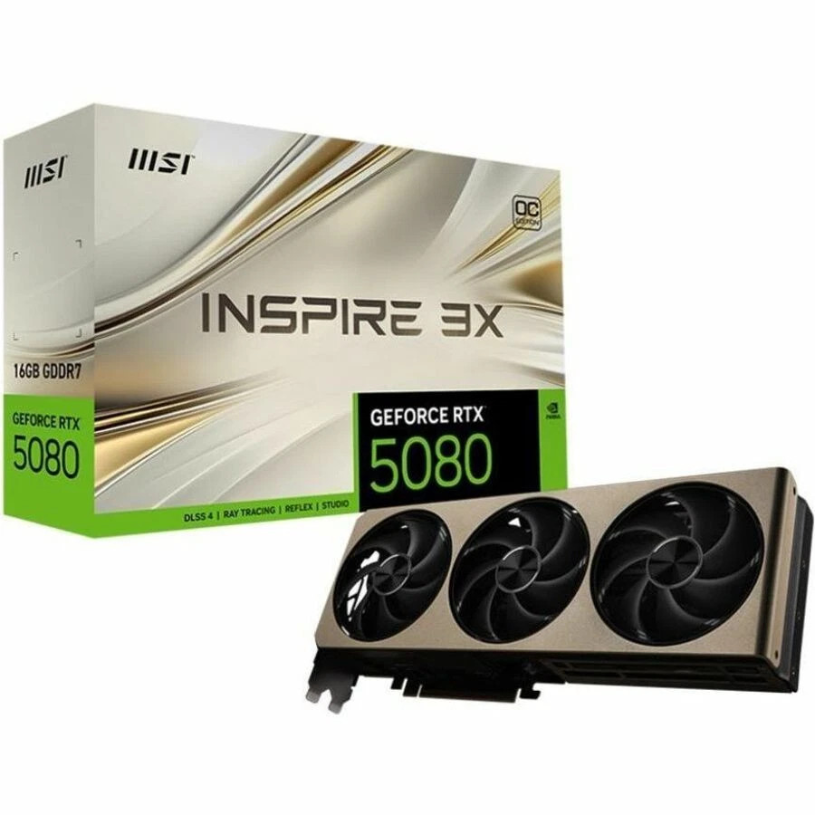 G508016I3C | MSI | RTX 5080 16G INSPIRE 3X OC 7680 x 4320 2.66 GHz Boost Clock 256 bit Bus Widt