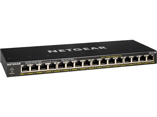 GS316P100NAS | Netgear | 16-Port Gigabit Ethernet Unmanaged PoE+ Switch