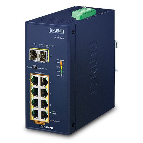 IGS-1020PTF | Planet | 8-Port Gigabit PoE+ Industrial Switch