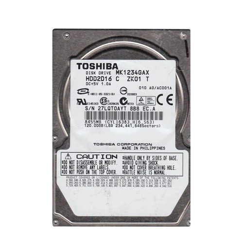 HDD2D16 | TOSHIBA MK1234GAX 120 GB 2.5 INTERNAL HARD DRIVE | 1 PACK | IDE ULTRA ATA/100 (ATA-6) | 5400 RPM | 8 MB BUFFER HDD2D16 | TOSHIBA MK1234GAX 120 GB 2.5 INTERNAL HARD DRIVE | 1 PACK | IDE ULTRA ATA/100 (ATA-6) | 5400 RPM | 8 MB BUFFER