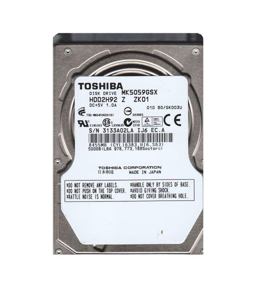 HDD2H92 | TOSHIBA | MK5059GSX 500 GB 2.5 INTERNAL HARD DRIVE | SATA | 5400 RPM HDD2H92 | TOSHIBA | MK5059GSX 500 GB 2.5 INTERNAL HARD DRIVE | SATA | 5400 RPM