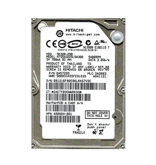 HTS543225L9A300 | HITACHI | Travelstar 5K320 250Gb 5400Rpm Sata 3Gb/S 8Mb Cache 2.5-Inch Hard Drive
