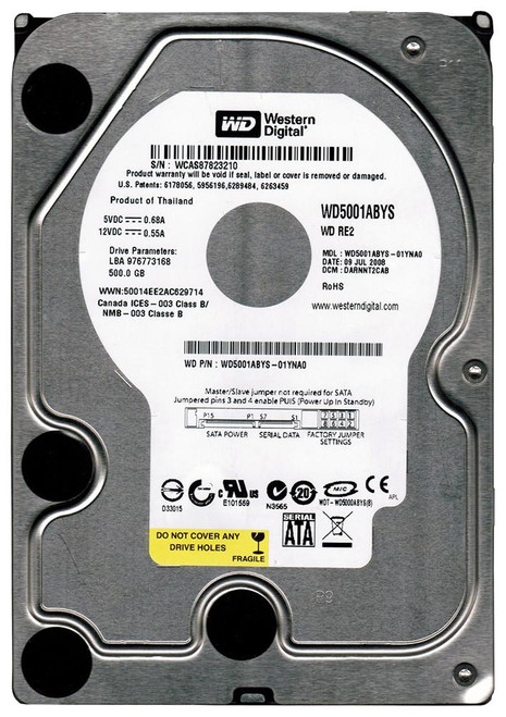 WD5001ABYS-01YNA0 | Western Digital | RE2 500GB 7200RPM SATA 3GB/s 16MB Cache 3.5-inch Hard Drive WD5001ABYS-01YNA0 | Western Digital | RE2 500GB 7200RPM SATA 3GB/s 16MB Cache 3.5-inch Hard Drive