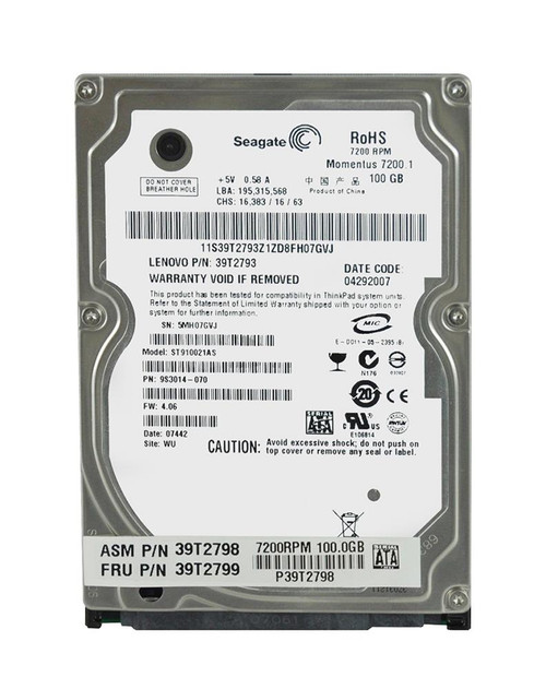 39T2798 | IBM | 100GB 7200RPM SATA 2.5-inch Hard Drive