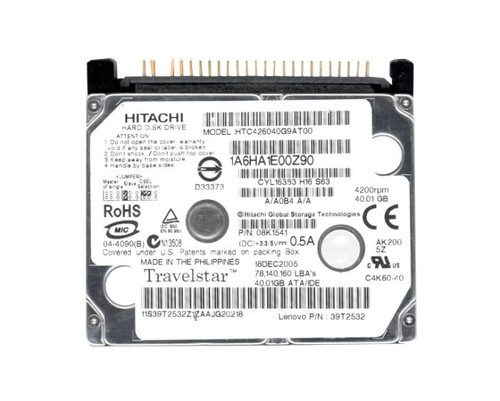 HTC426040G9AT00 | HITACHI | Travelstar C4K60 Series 40Gb 4200Rpm Ide Ultra Ata/100 (Ata-6) 2Mb Cache 1.8-Inch Hard Drive
