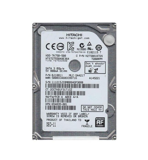0J18811 | HGST | TRAVELSTAR 7K750 SERIES 500GB 7200RPM SATA 3GB/S 16MB CACHE 512E 2.5-INCH HARD DRIVE