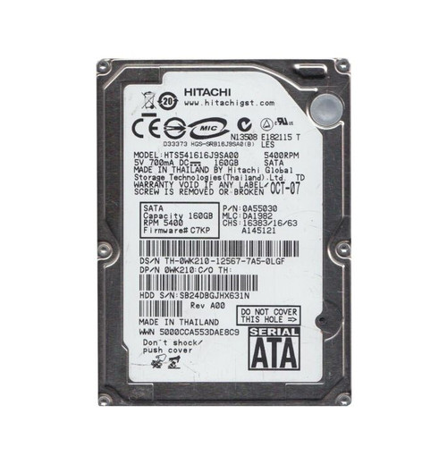 0A55030 | HITACHI | TRAVELSTAR 5K160 SERIES 120GB 5400RPM SATA 1.5GB/S 8MB CACHE 7-PIN 2.5-INCH HARD DRIVE