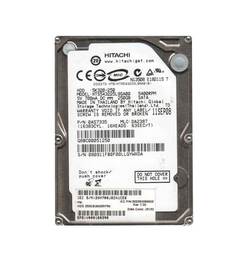 0A57335 | HITACHI | TRAVELSTAR 5K320 SERIES 250GB 5400RPM SATA 1.5GB/S 8MB CACHE (512) 2.5-INCH HARD DRIVE