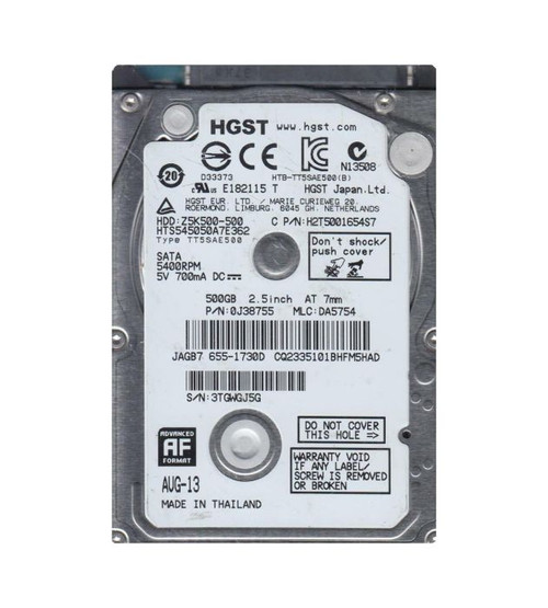 0J38755 | HGST | TRAVELSTAR Z5K500 SERIES 500GB 5400RPM SATA 3GB/S 16MB CACHE 2.5-INCH HARD DRIVE