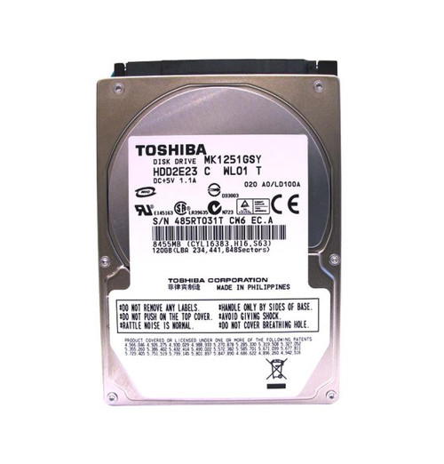 MK1251GSY | TOSHIBA | 120GB 7200RPM SATA 3GB/S 16MB CACHE 2.5-INCH HARD DRIVE