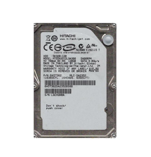 0A57362 | HITACHI | TRAVELSTAR 5K320 SERIES 120GB 5400RPM SATA 3GB/S 8MB CACHE (512) 7-PIN 2.5-INCH HARD DRIVE