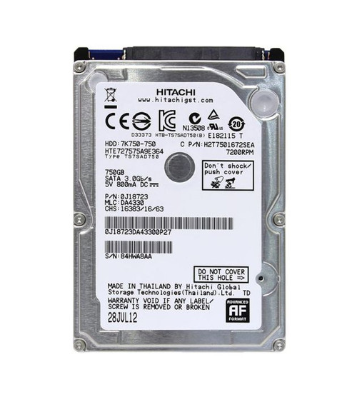 0J18723 | HGST | TRAVELSTAR 7K750 SERIES 750GB 7200RPM SATA 3GB/S 16MB CACHE 512E (BULK DATA ENCRYPTION) 2.5-INCH HARD DRIVE