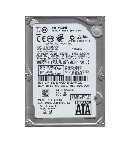 0A76485 | HITACHI | TRAVELSTAR 7K500 SERIES 500GB 7200RPM SATA 3GB/S 16MB CACHE 512E 2.5-INCH HARD DRIVE 0A76485 | HITACHI | TRAVELSTAR 7K500 SERIES 500GB 7200RPM SATA 3GB/S 16MB CACHE 512E 2.5-INCH HARD DRIVE