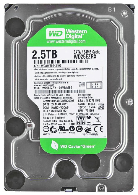 WD25EZRX-00MMMB0 | Western Digital | Caviar Green 2.5TB 5400RPM SATA 6GB/s 64MB Cache 3.5-inch Hard Drive WD25EZRX-00MMMB0 | Western Digital | Caviar Green 2.5TB 5400RPM SATA 6GB/s 64MB Cache 3.5-inch Hard Drive