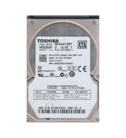 HDD2E81 | TOSHIBA | 640GB 7200RPM SATA 3GB/S 16MB CACHE 2.5-INCH HARD DRIVE