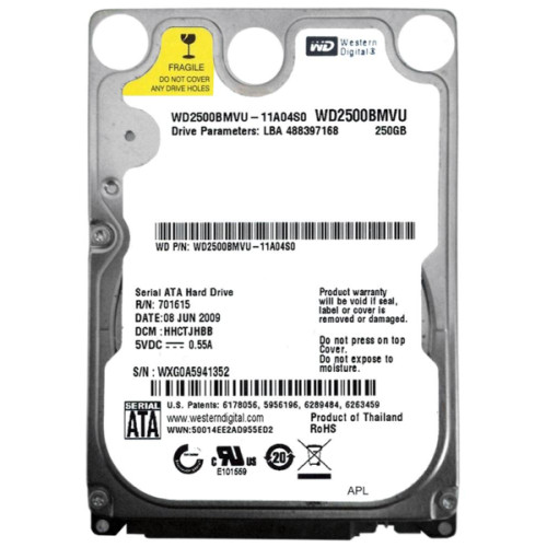 WD2500BMVU | Western Digital | 250GB 5400RPM USB 2.0 8MB Cache 2.5-inch Hard Drive