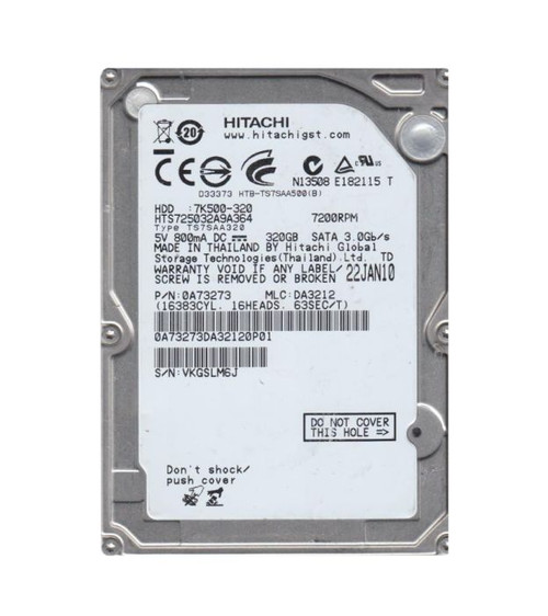 0A73273 | HITACHI | TRAVELSTAR 7K500 SERIES 320GB 7200RPM SATA 3GB/S 16MB CACHE 512E 2.5-INCH HARD DRIVE 0A73273 | HITACHI | TRAVELSTAR 7K500 SERIES 320GB 7200RPM SATA 3GB/S 16MB CACHE 512E 2.5-INCH HARD DRIVE