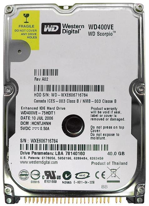 WD400VE | Western Digital | Scorpio Blue 40Gb 5400Rpm Ata-100 8Mb Cache 2.5-Inch Internal Hard Drive