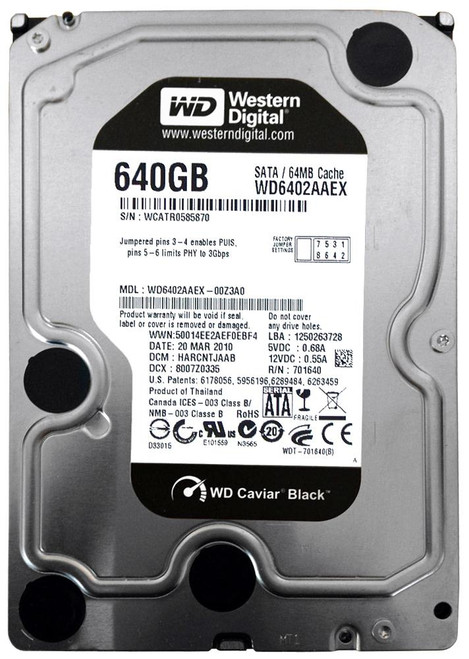 WD6402AAEX | Western Digital | Caviar Black 640Gb 7200Rpm Sata 6Gbps 64Mb Cache 3.5-Inch Internal Hard Drive