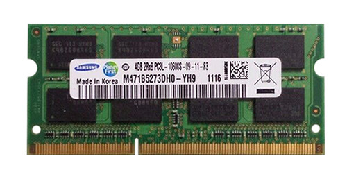 M471B5273DH0-YH9 | Samsung | 4Gb Pc3-10600 Ddr3-1333Mhz Non-Ecc Unbuffered Cl9 204-Pin Sodimm 1.35V Low Voltage Dual Rank Memory Module M471B5273DH0-YH9 | Samsung | 4Gb Pc3-10600 Ddr3-1333Mhz Non-Ecc Unbuffered Cl9 204-Pin Sodimm 1.35V Low Voltage Dual Rank Memory Module
