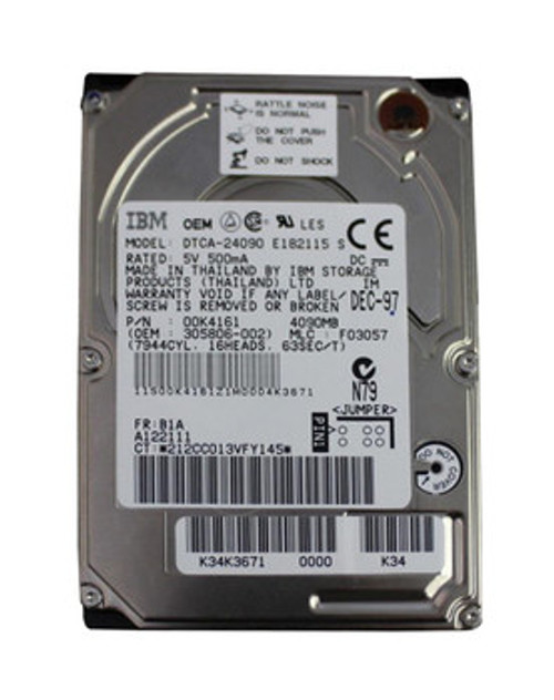 00K4161 | IBM | Travelstar 4GT 4.09Gb 4000Rpm Ata-33 512Kb Cache 2.5-Inch Internal Hard Drive 00K4161 | IBM | Travelstar 4GT 4.09Gb 4000Rpm Ata-33 512Kb Cache 2.5-Inch Internal Hard Drive