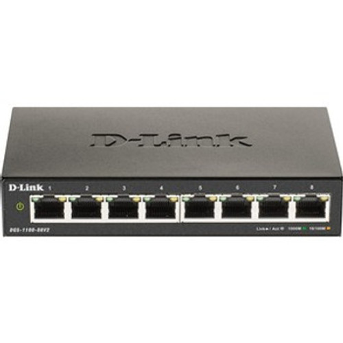 DGS-1100-08V2 | D LINK |D-LINK Ethernet Switch 8 Ports Manageable 2 Layer Supported 4.94 W Power Consumption Twisted Pair Desktop Lifetime Limited
