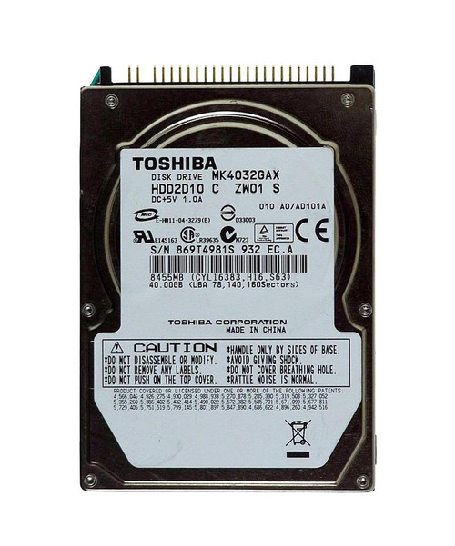 MK4032GAX | Toshiba | 40Gb 5400Rpm Ata-100 8Mb Cache 2.5-Inch Internal Hard Drive