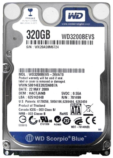 WD3200BEVS | Western Digital | Scorpio Blue 320Gb 5400Rpm Sata 3Gbps 8Mb Cache 2.5-Inch Internal Hard Drive