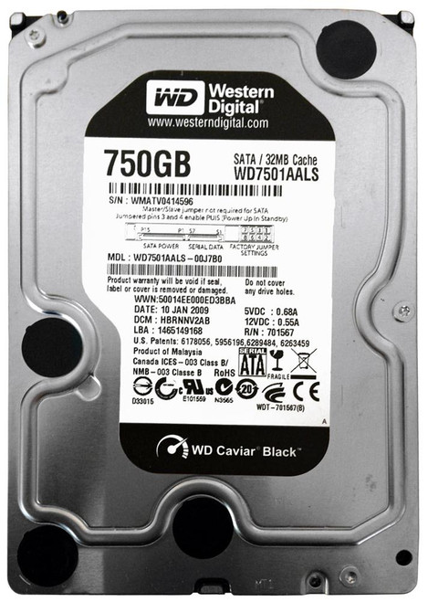WD7501AALS | Western Digital | Caviar Black 750Gb 7200Rpm Sata 3Gbps 32Mb Cache 3.5-Inch Internal Hard Drive