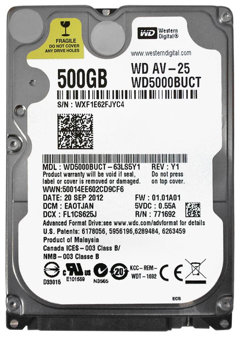 WD5000BUCT | Western Digital | Av-25 500Gb 5400Rpm Sata 3Gbps 16Mb Cache 2.5-Inch Internal Hard Drive