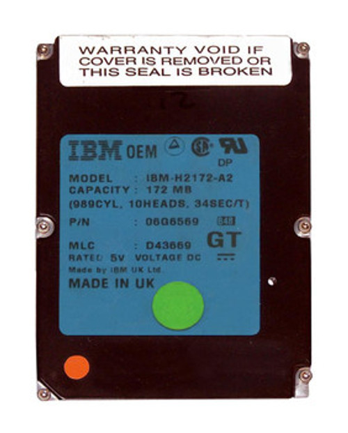 06G6569 | IBM | 172Mb 3800Rpm Ata/Ide 32Kb Cache 2.5-Inch Internal Hard Drive
