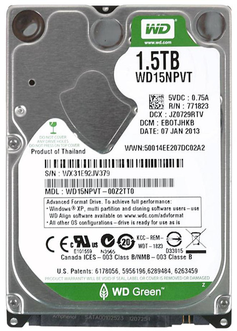 WD15NPVT | Western Digital | Green 1.5Tb 5400Rpm Sata 3Gbps 8Mb Cache 2.5-Inch Internal Hard Drive