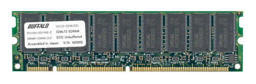 VS133-E256/SD | Buffalo | 256MB PC133 133MHz ECC Unbuffered CL3 168-Pin DIMM Memory Module
