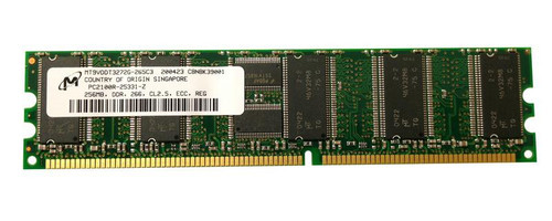 MT9VDDT3272G-265C3 | Micron | 256MB PC2100 DDR-266MHz Registered ECC CL2.5 184-Pin DIMM 2.5V Single Rank Memory Module MT9VDDT3272G-265C3 | Micron | 256MB PC2100 DDR-266MHz Registered ECC CL2.5 184-Pin DIMM 2.5V Single Rank Memory Module