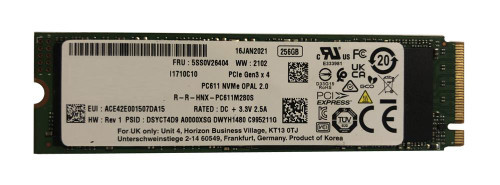 5SS0V26404 | Lenovo | 256GB TLC PCI Express 3.0 x4 NVMe M.2 2280 Internal Solid State Drive (SSD) 5SS0V26404 | Lenovo | 256GB TLC PCI Express 3.0 x4 NVMe M.2 2280 Internal Solid State Drive (SSD)