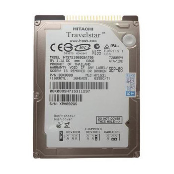 08K0889 | Hitachi | 60GB 7200RPM ATA 100 2.5 8MB Cache Hard Drive"