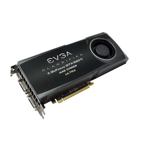 012-P3-2068-B3 | EVGA | GeForce GTX 560 Ti 448 Cores Classified 1280MB GDDR5 320-bit PCI Express 2.0 x16 Dual DVI/ Mini-HDMI/ HDCP Ready/ SLI Support Vide