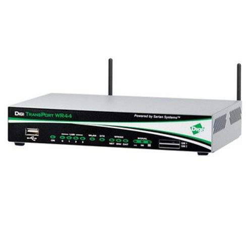 WR44-U0S1-WE1-RD | Digi | TransPort WR44 R Wireless Router IEEE 802.11b/g 4 x Antenna ISM Band 54 Mbps Wireless Speed 4 x Network Port USB Desktop Rail-m WR44-U0S1-WE1-RD | Digi | TransPort WR44 R Wireless Router IEEE 802.11b/g 4 x Antenna ISM Band 54 Mbps Wireless Speed 4 x Network Port USB Desktop Rail-m