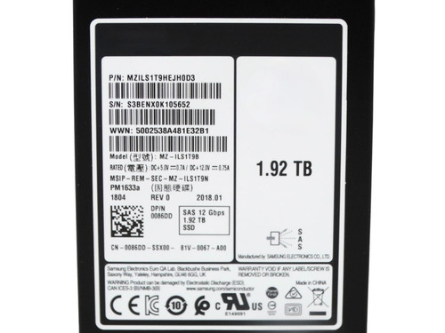 086DD-R | Dell | MZILS1T9HEJH0D3 1.92 TB Solid State Drive - 2.5 Internal - SAS (12Gb/s SAS) - Read Intensive - Storage System Device "