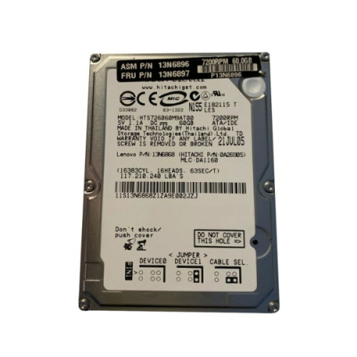 13N6897 | Hitachi | 60GB 7200RPM Ultra ATA-100 8MB Cache 2.5-inch Hard Drive