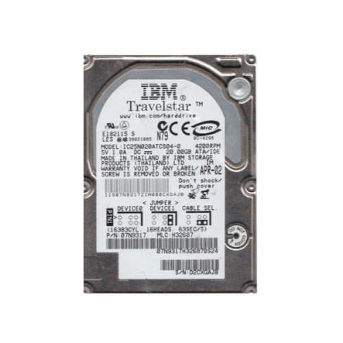 IC25N020ATCS04-0 | Hitachi | Travelstar 40GN 20GB 4200RPM ATA 66 2MB Cache 2.5-inch Hard Drive