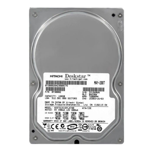HDS721616PLAT80 | Hitachi | Deskstar 7K160 160GB 7200RPM ATA-133 8MB Cache 3.5-inch Hard Drive