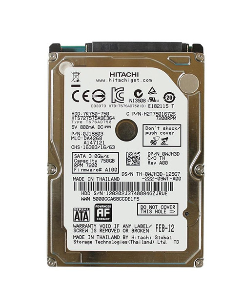H2T7501672S | Hitachi | Travelstar 7K750 750GB 7200RPM SATA 3GB/s 16MB Cache 2.5-inch Hard Drive