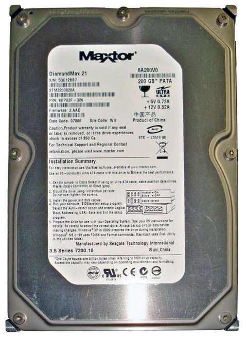 STM3200820A | Maxtor | DiamondMax 21 200GB 7200RPM ATA-100 8MB Cache 3.5-inch Hard Drive STM3200820A | Maxtor | DiamondMax 21 200GB 7200RPM ATA-100 8MB Cache 3.5-inch Hard Drive